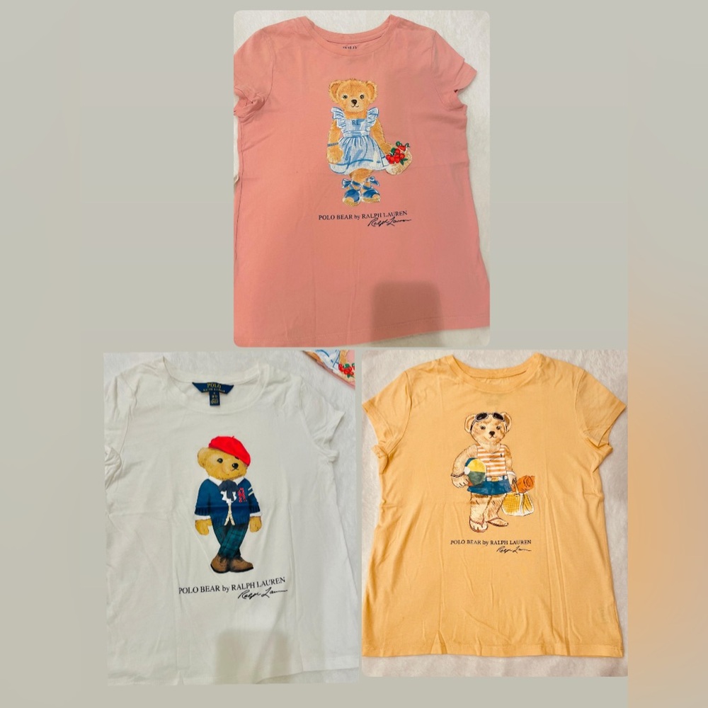 3 Polo Ralph Lauren Girls T-shirt Tops Polo Bear - (Size M 8/10) - Picture 2 of 12
